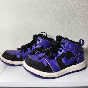 Nike Air Jordan 1 Mid Black Dark Concord White Purple Kids - Size 10C